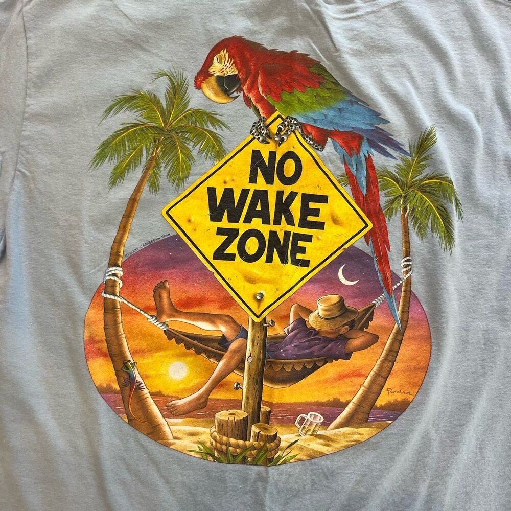 Vintage 2002 Caribbean Soul No Wake Zone Blue T Shirt Size XL Parrot Buffett - Picture 2 of 7